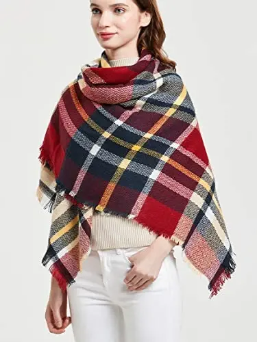Wander Agio Womens Warm Blanket Scarf Square Winter Shawls Large Infinity Scarves Stripe Plaid Scarf - 4
