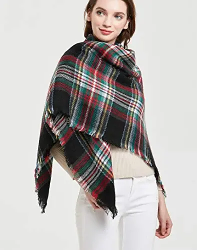 Wander Agio Womens Warm Blanket Scarf Square Winter Shawls Large Infinity Scarves Stripe Plaid Scarf - 4