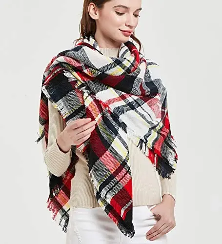 Wander Agio Womens Warm Blanket Scarf Square Winter Shawls Large Infinity Scarves Stripe Plaid Scarf - 3