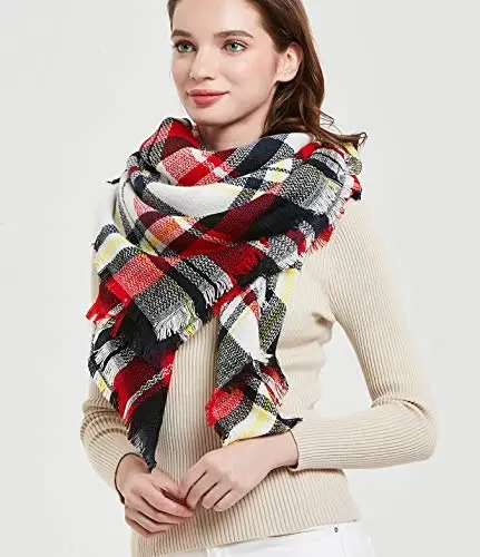 Wander Agio Womens Warm Blanket Scarf Square Winter Shawls Large Infinity Scarves Stripe Plaid Scarf - 4