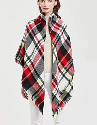 Wander Agio Womens Warm Blanket Scarf Square Winter Shawls Large Infinity Scarves Stripe Plaid Scarf - 5