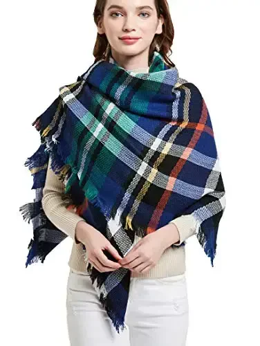 Wander Agio Womens Warm Blanket Scarf Square Winter Shawls Large Infinity Scarves Stripe Plaid Scarf - WANDER