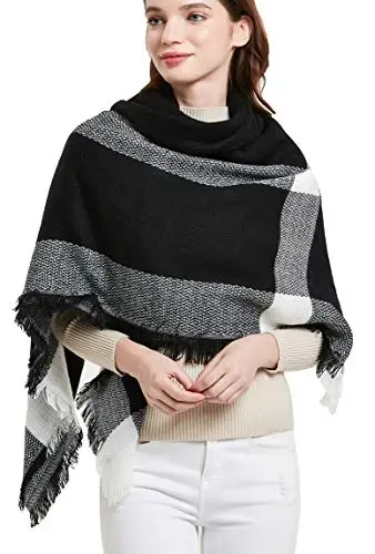 Wander Agio Womens Warm Blanket Scarf Square Winter Shawls Large Infinity Scarves Stripe Plaid Scarf 