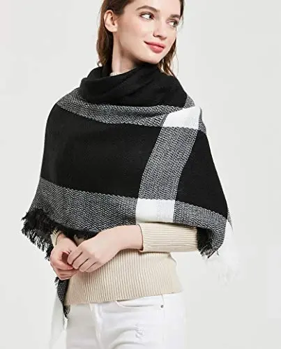 Wander Agio Womens Warm Blanket Scarf Square Winter Shawls Large Infinity Scarves Stripe Plaid Scarf - 4