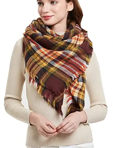 Wander Agio Womens Warm Blanket Scarf Square Winter Shawls Large Infinity Scarves Stripe Plaid Scarf 