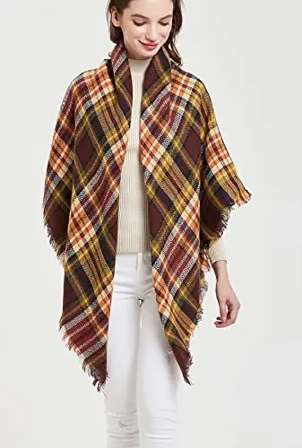 Wander Agio Womens Warm Blanket Scarf Square Winter Shawls Large Infinity Scarves Stripe Plaid Scarf - 3