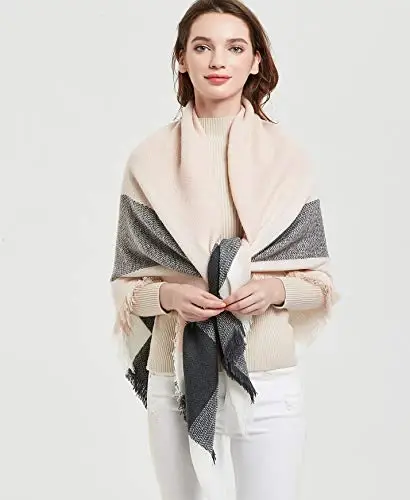 Wander Agio Womens Warm Blanket Scarf Square Winter Shawls Large Infinity Scarves Stripe Plaid Scarf - 2