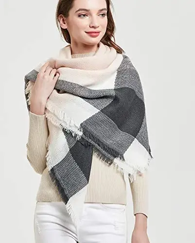 Wander Agio Womens Warm Blanket Scarf Square Winter Shawls Large Infinity Scarves Stripe Plaid Scarf - 4
