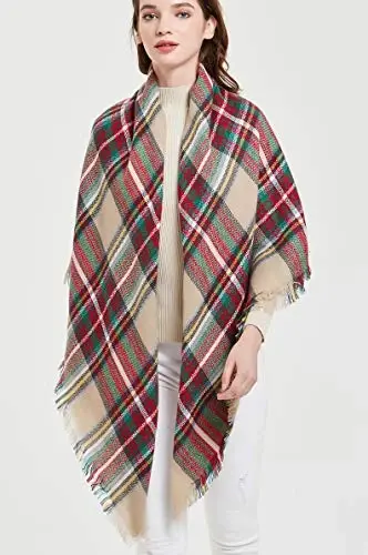 Wander Agio Womens Warm Blanket Scarf Square Winter Shawls Large Infinity Scarves Stripe Plaid Scarf - 3