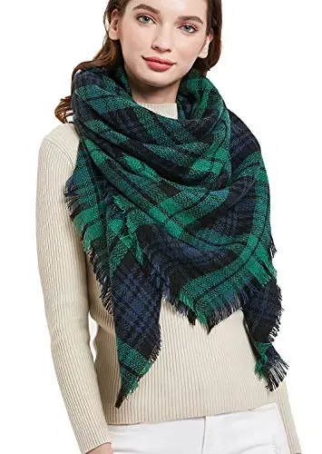Wander Agio Womens Warm Blanket Scarf Square Winter Shawls Large Infinity Scarves Stripe Plaid Scarf 