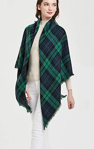 Wander Agio Womens Warm Blanket Scarf Square Winter Shawls Large Infinity Scarves Stripe Plaid Scarf - 3