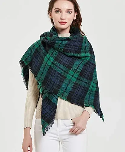 Wander Agio Womens Warm Blanket Scarf Square Winter Shawls Large Infinity Scarves Stripe Plaid Scarf - 4