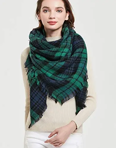Wander Agio Womens Warm Blanket Scarf Square Winter Shawls Large Infinity Scarves Stripe Plaid Scarf - 5
