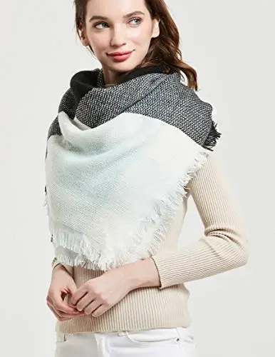 Wander Agio Womens Warm Blanket Scarf Square Winter Shawls Large Infinity Scarves Stripe Plaid Scarf - 5