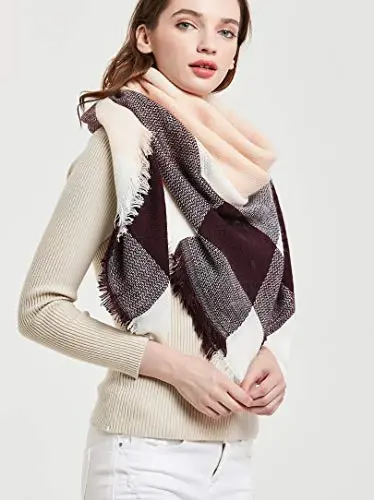 Wander Agio Womens Warm Blanket Scarf Square Winter Shawls Large Infinity Scarves Stripe Plaid Scarf - 3