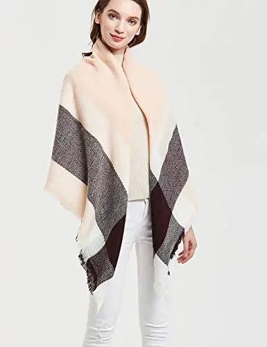 Wander Agio Womens Warm Blanket Scarf Square Winter Shawls Large Infinity Scarves Stripe Plaid Scarf - 4