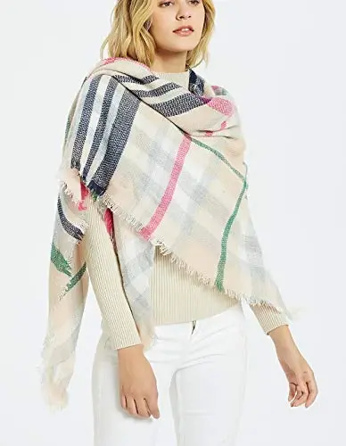 Wander Agio Womens Warm Blanket Scarf Square Winter Shawls Large Infinity Scarves Stripe Plaid Scarf - 3
