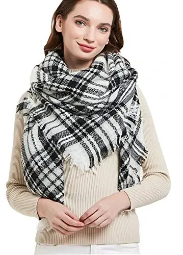 Wander Agio Womens Warm Blanket Scarf Square Winter Shawls Large Infinity Scarves Stripe Plaid Scarf 