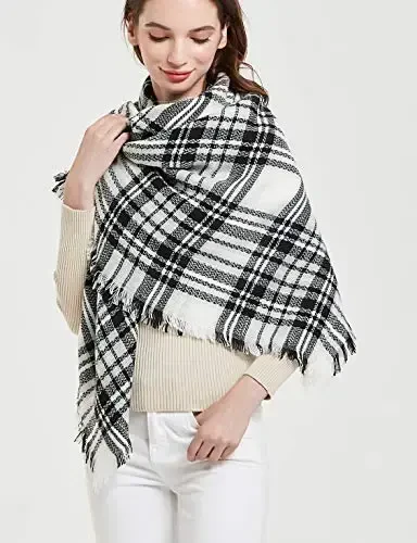 Wander Agio Womens Warm Blanket Scarf Square Winter Shawls Large Infinity Scarves Stripe Plaid Scarf - WANDER (1)