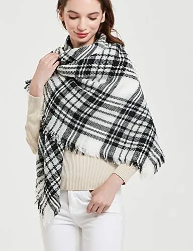 Wander Agio Womens Warm Blanket Scarf Square Winter Shawls Large Infinity Scarves Stripe Plaid Scarf - 2
