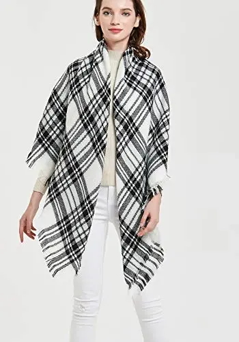 Wander Agio Womens Warm Blanket Scarf Square Winter Shawls Large Infinity Scarves Stripe Plaid Scarf - 3