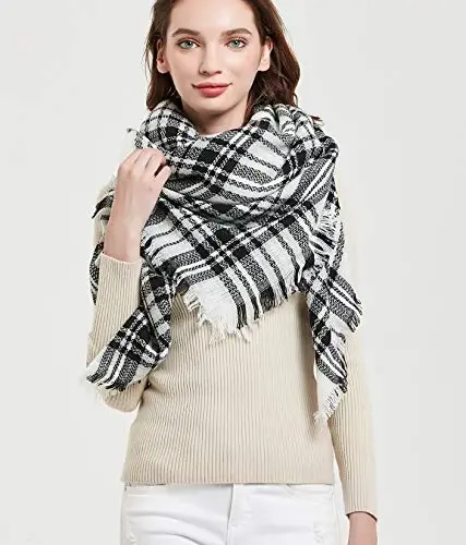 Wander Agio Womens Warm Blanket Scarf Square Winter Shawls Large Infinity Scarves Stripe Plaid Scarf - 4