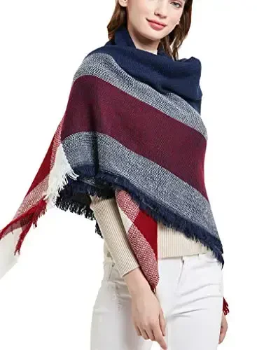 Wander Agio Womens Warm Blanket Scarf Square Winter Shawls Large Infinity Scarves Stripe Plaid Scarf - WANDER