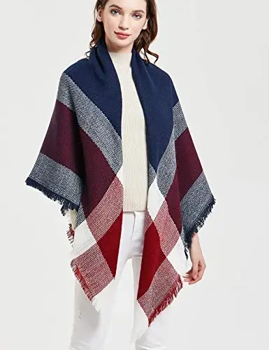 Wander Agio Womens Warm Blanket Scarf Square Winter Shawls Large Infinity Scarves Stripe Plaid Scarf - 3