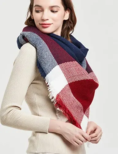 Wander Agio Womens Warm Blanket Scarf Square Winter Shawls Large Infinity Scarves Stripe Plaid Scarf - 4