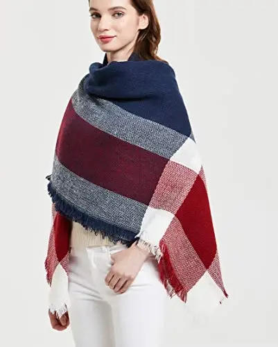 Wander Agio Womens Warm Blanket Scarf Square Winter Shawls Large Infinity Scarves Stripe Plaid Scarf - 5