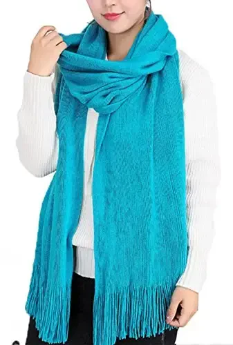 Wander Agio Women's Warm Long Scarves Winter Scarfs Pure Color Scarf Tassel - 1