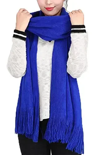 Wander Agio Women's Warm Long Scarves Winter Scarfs Pure Color Scarf Tassel - 1
