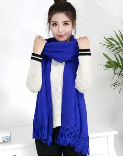 Wander Agio Women's Warm Long Scarves Winter Scarfs Pure Color Scarf Tassel - 3