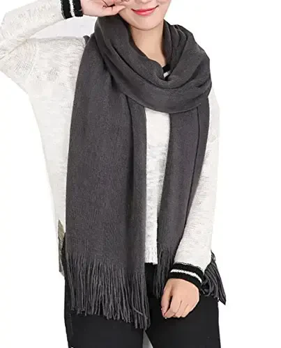 Wander Agio Women's Warm Long Scarves Winter Scarfs Pure Color Scarf Tassel - MODAZONE