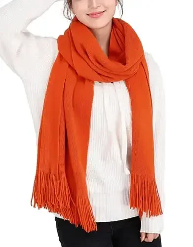Wander Agio Women's Warm Long Scarves Winter Scarfs Pure Color Scarf Tassel - MODAZONE
