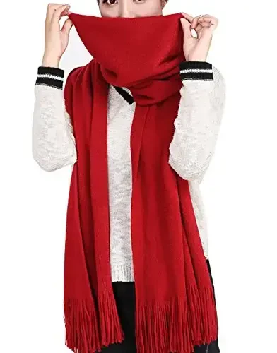 Wander Agio Women's Warm Long Scarves Winter Scarfs Pure Color Scarf Tassel 