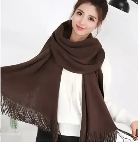 Wander Agio Women's Warm Long Scarves Winter Scarfs Pure Color Scarf Tassel - MODAZONE (1)