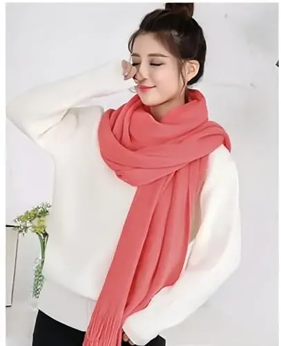 Wander Agio Women's Warm Long Scarves Winter Scarfs Pure Color Scarf Tassel - 2