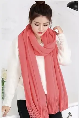 Wander Agio Women's Warm Long Scarves Winter Scarfs Pure Color Scarf Tassel - 3