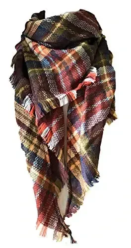 Wander Agio Womens Warm Long Shawl Winter Wraps Large Scarves Knit Cashmere Feel Plaid Triangle Scarf 