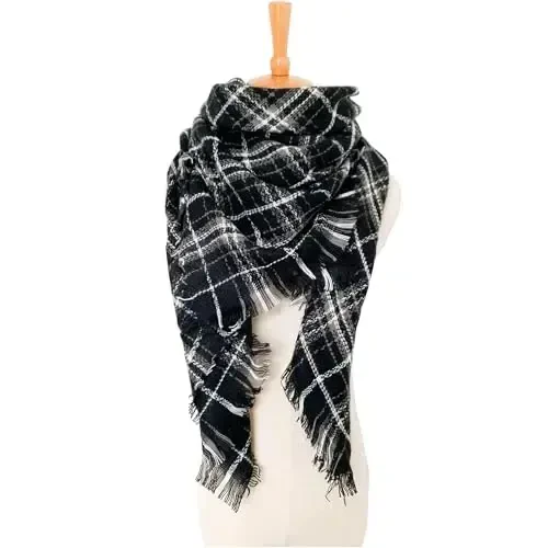 Wander Agio Womens Warm Long Shawl Winter Wraps Large Scarves Knit CasModazoneere Feel Plaid Triangle Scarf - 3