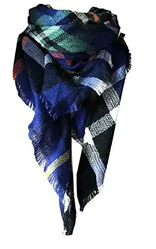 Wander Agio Womens Warm Long Shawl Winter Wraps Large Scarves Knit Cashmere Feel Plaid Triangle Scarf - 1