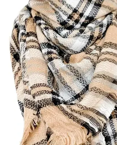 Wander Agio Womens Warm Long Shawl Winter Wraps Large Scarves Knit Cashmere Feel Plaid Triangle Scarf - 4