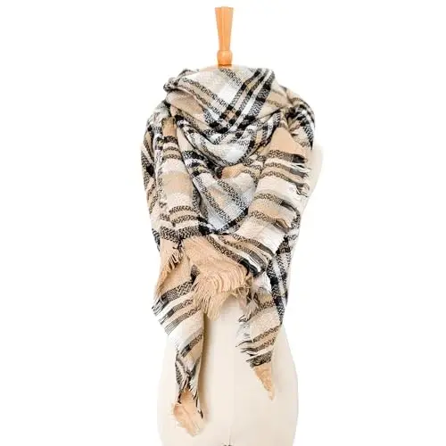 Wander Agio Womens Warm Long Shawl Winter Wraps Large Scarves Knit Cashmere Feel Plaid Triangle Scarf - 3