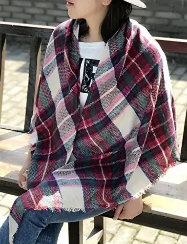 Wander Agio Womens Warm Long Shawl Winter Wraps Large Scarves Knit Cashmere Feel Plaid Triangle Scarf - WANDER AGIO (1)