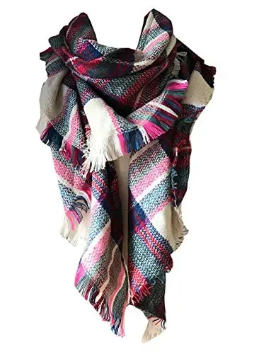 Wander Agio Womens Warm Long Shawl Winter Wraps Large Scarves Knit Cashmere Feel Plaid Triangle Scarf 