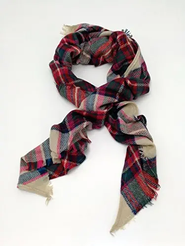 Wander Agio Womens Warm Long Shawl Winter Wraps Large Scarves Knit Cashmere Feel Plaid Triangle Scarf - 3
