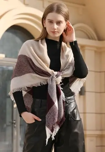 Wander Agio Womens Warm Long Shawl Winter Wraps Large Scarves Knit CasModazoneere Feel Plaid Triangle Scarf - 8
