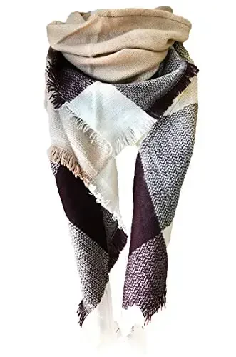 Wander Agio Womens Warm Long Shawl Winter Wraps Large Scarves Knit CasModazoneere Feel Plaid Triangle Scarf - 1