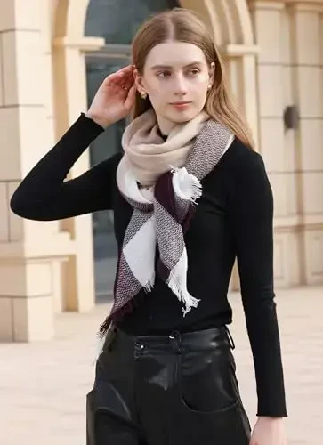Wander Agio Womens Warm Long Shawl Winter Wraps Large Scarves Knit CasModazoneere Feel Plaid Triangle Scarf - 6